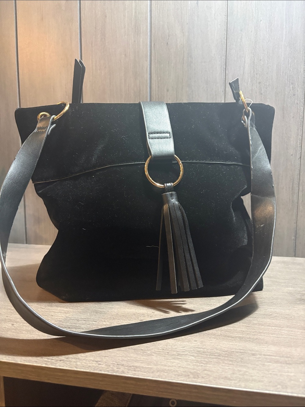 Black Suede Tassel Shoulder Bag #23